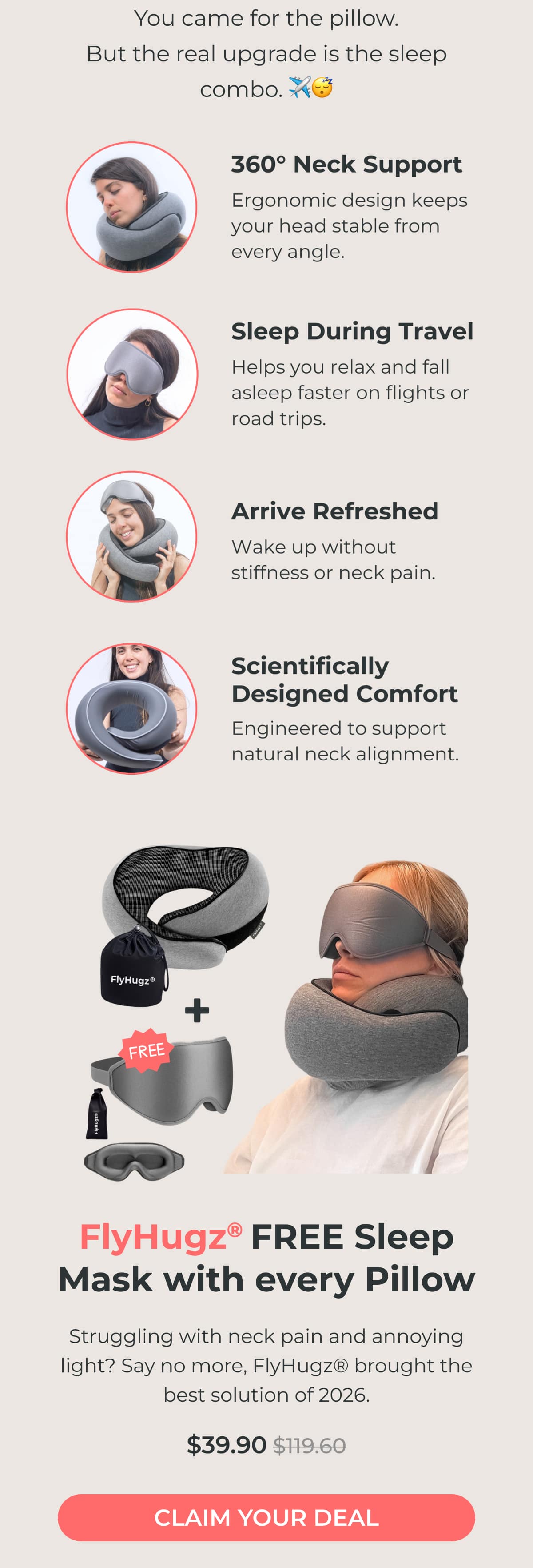 Arrive Relaxed & Refreshed. Experience your journeys in a new light with our premium FlyHugz® neck pillows.
