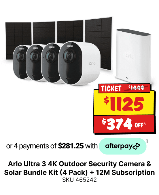 Arlo Ultra 3 4K Outdoor Security Camera & Solar Bundle Kit (4 Pack) + 12M Subscription