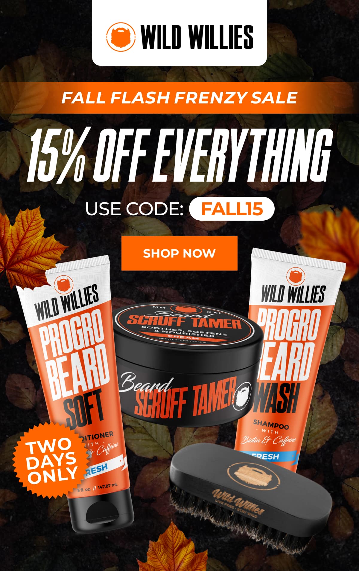Fall Flash Frenzy Sale 15% OFF Everything Two Days Only Use Code FALL15